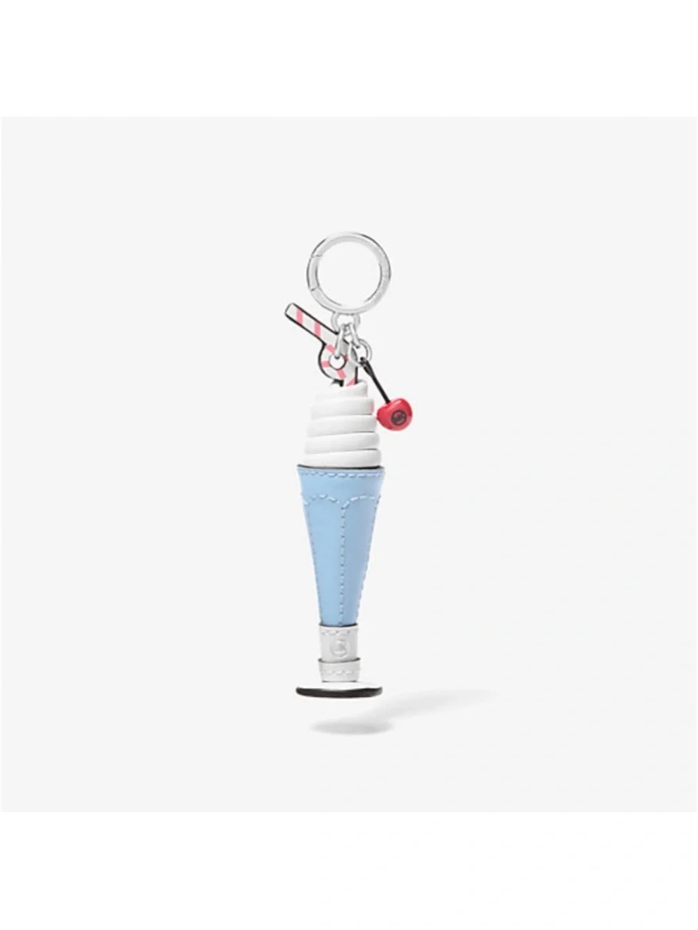 Michael Kors Ice Cream Cone Keychain Bag Charm Blue Leather Silver Tone